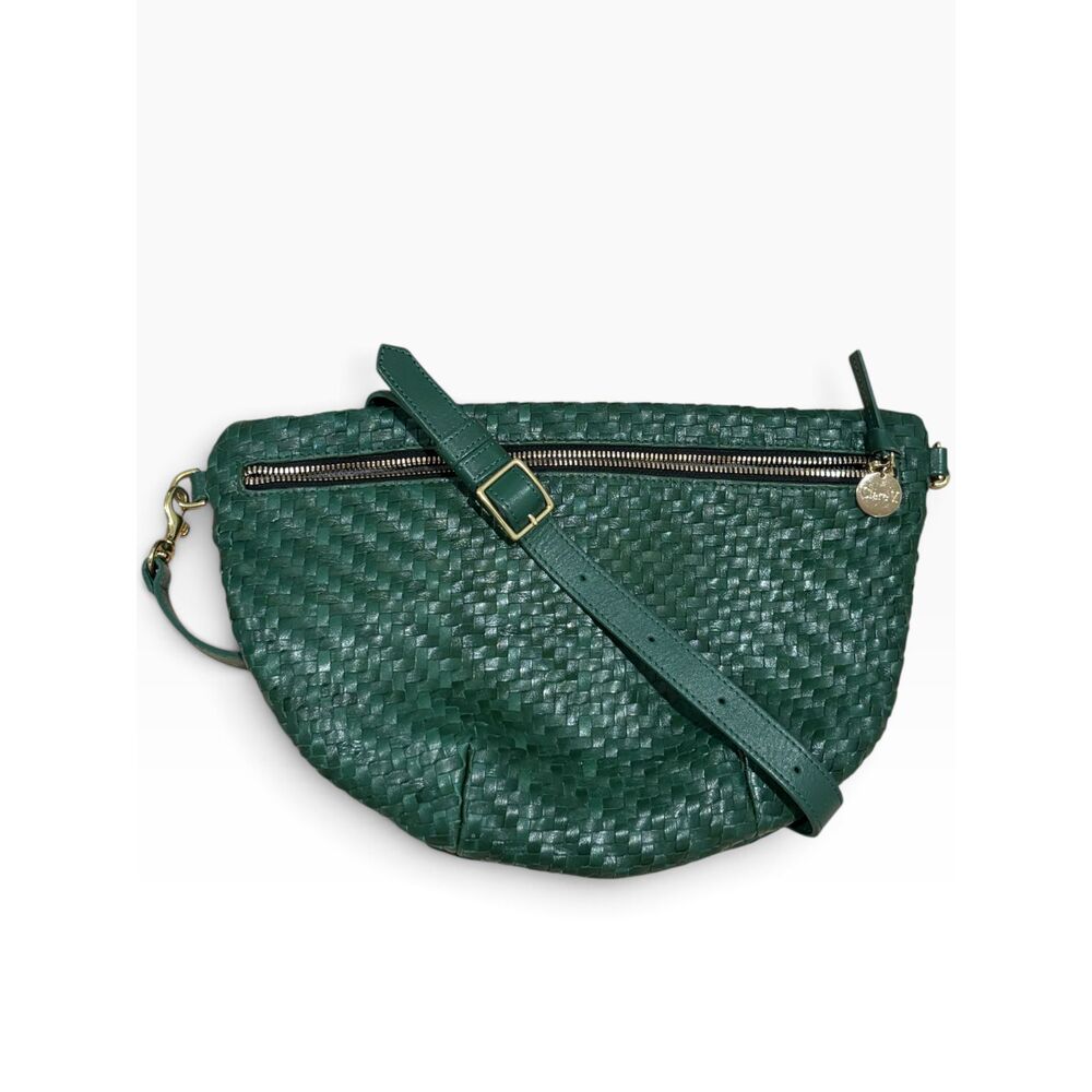 Clare V. Grande Fanny Green Woven Leather Crossbody Bag